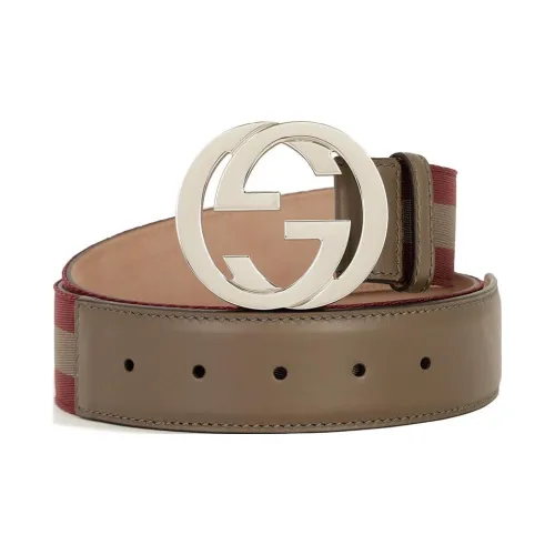 GUCCI Leather Canvas Leather Belts Unisex Brown 3.5CM