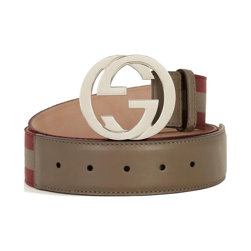 GUCCI Leather Canvas Leather Belts Unisex Brown 3.5CM-0