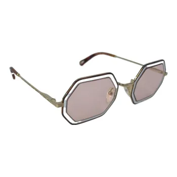 Chloe Metal Irregular Shape Sunglasses Unisex Gold