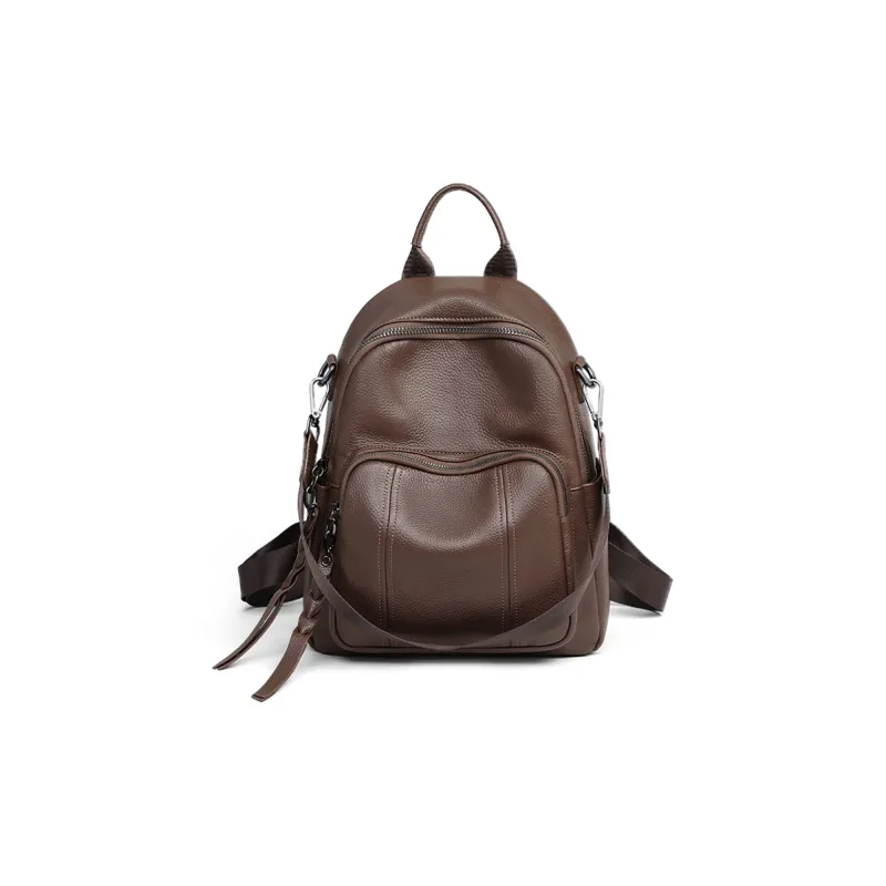 C°BANNER Cow Leather With Synthetic Leather Backpack Tubas Unisex Coffee-1