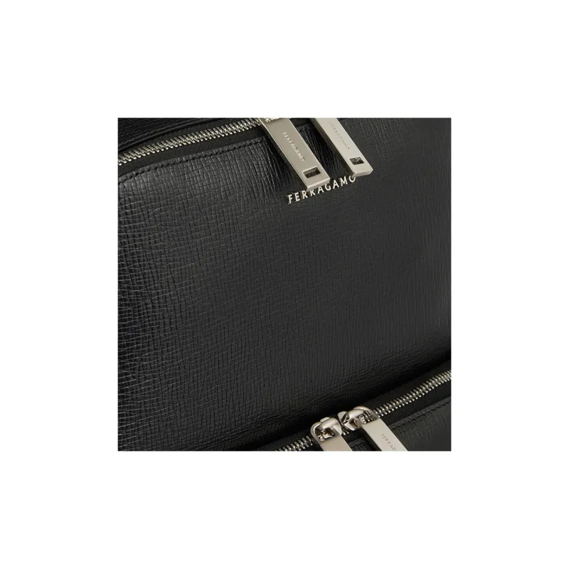 FERRAGAMO Textured Cow Leather Backpack Men's Black-3