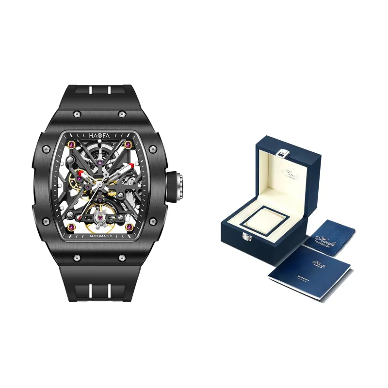 HaofaTourbillon Mechanical Movement Rubber Strap Watch Men's Watches Cut-Out Dial-8