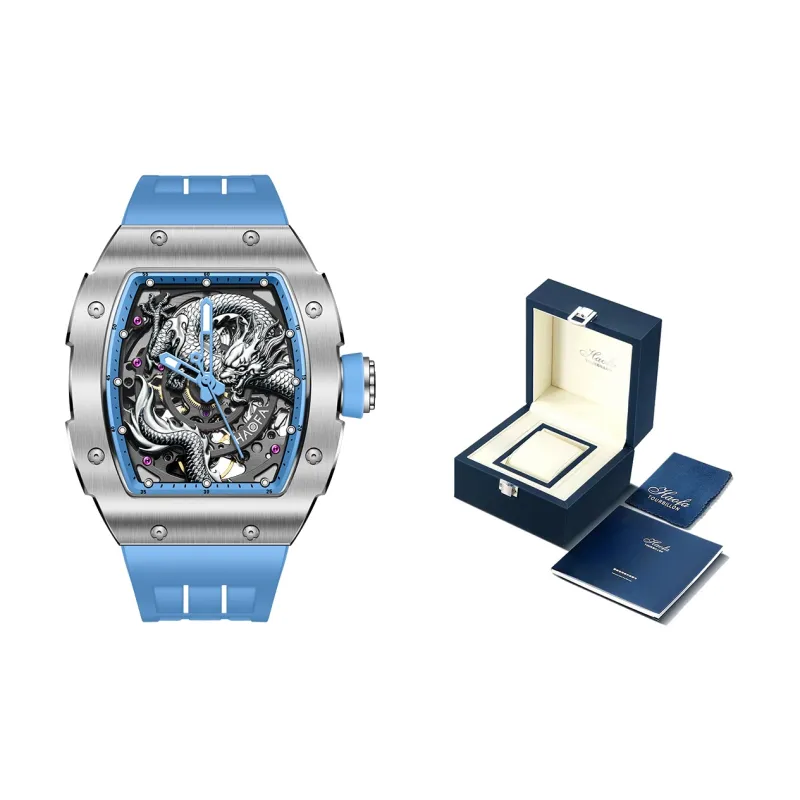HaofaTourbillon Arknights Series Mechanical Movement Rubber Strap Watch Men's Watches Cut-Out Dial 1968A-10
