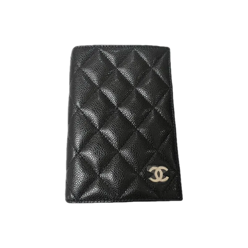 CHANEL Grain Litchi Grain Cow Leather Passport Card Holder Women's Black-0