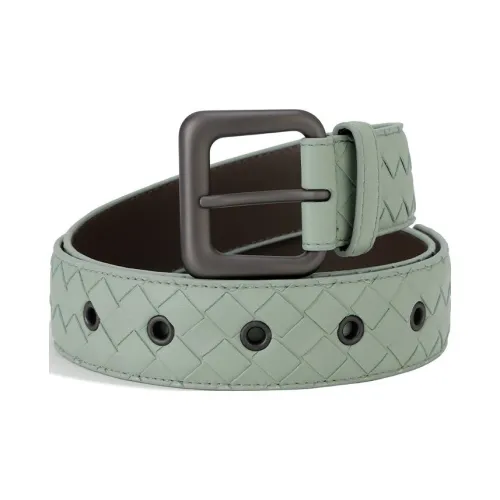 Bottega Veneta Woven Pattern Pin Buckle Leather Belts Unisex Light Green Width: 4cm