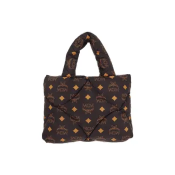 MCM Nylon With Nappa Leather Tote Bag, Shopping Bag, Handbag Large Size Women's Black