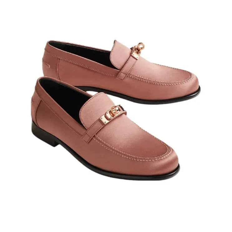 HERMES Destin Loafers Women's Rosewood Color-3