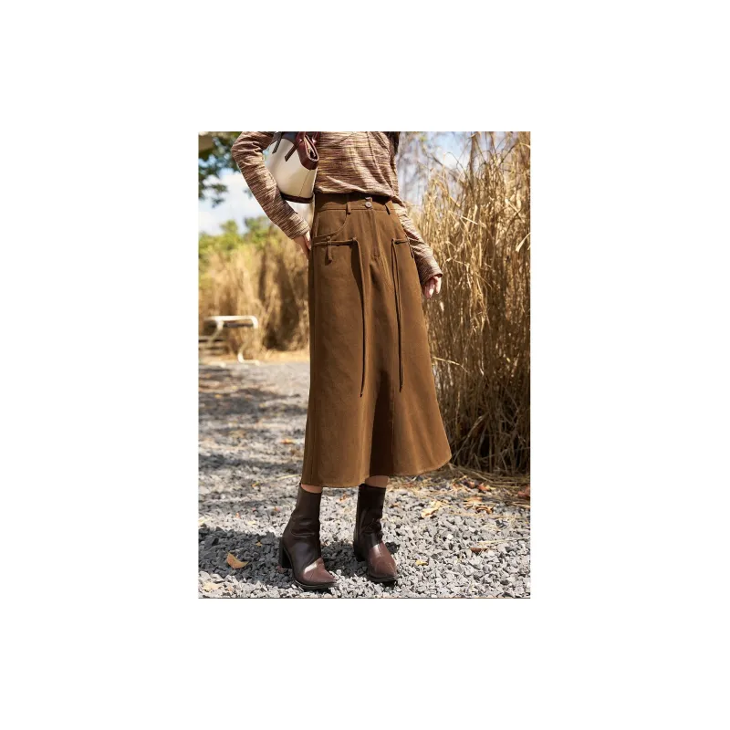MISHOW Denim Long Skirts Women's Coffee-3