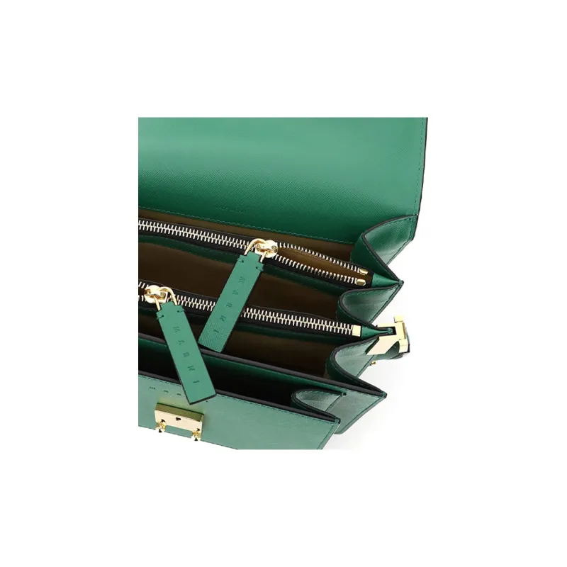 MARNI Trunk Leather Handbag, Shoulder Bag Medium Size Women's Green-3