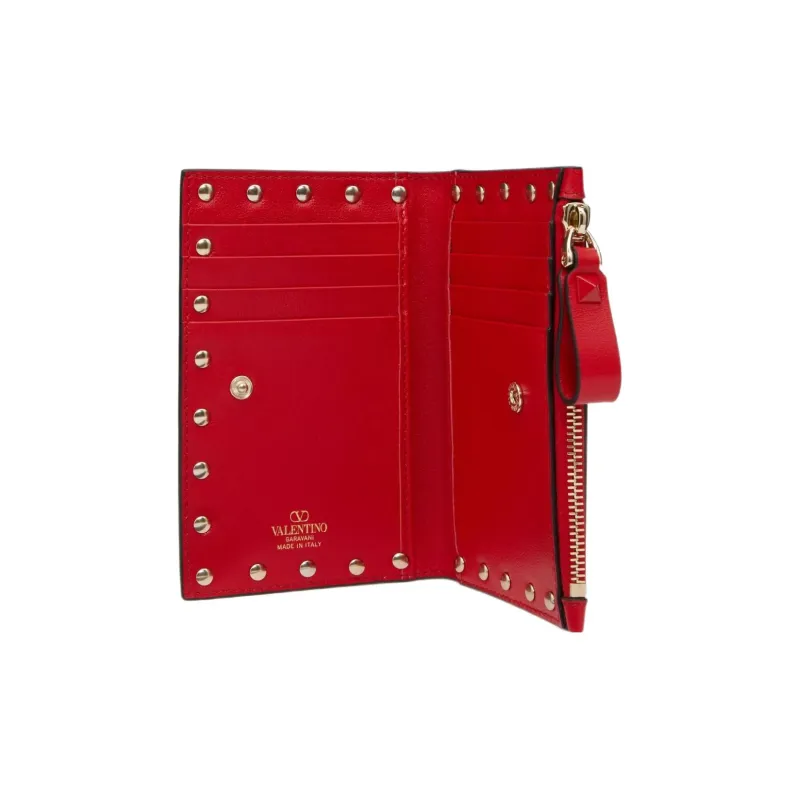Valentino Calfskin Card Holder Women's Solid Red-3