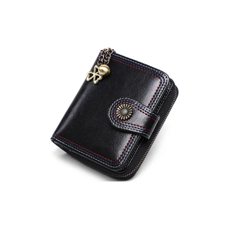 VINEY Cow Leather Clutch Wallet Trumpets Women's Black-2