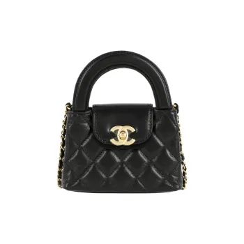 CHANEL Cow Leather Clutch One Shoulder Handbag Extra Mini Women's Black