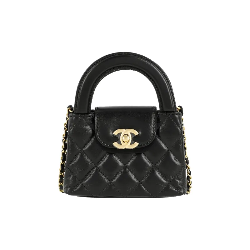 CHANEL Litchi Grain Cow Leather Clutch, One Shoulder Handbag Extra Mini Women's Black-0