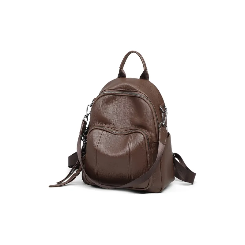 C°BANNER Cow Leather With Synthetic Leather Backpack Tubas Unisex Coffee-2