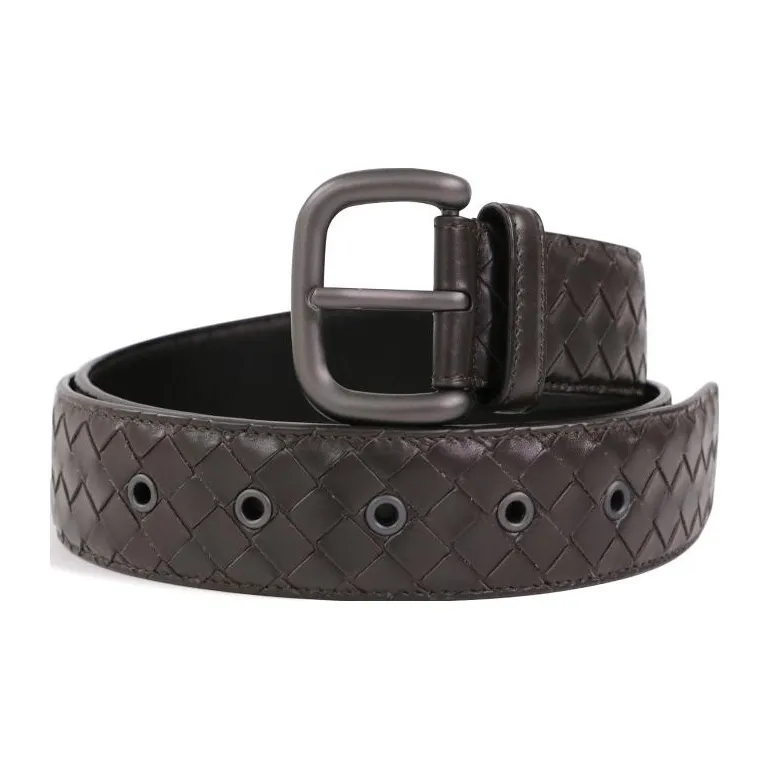 Bottega Veneta Metal Pin Buckle Leather Belts Unisex Burgundy 4cm-0
