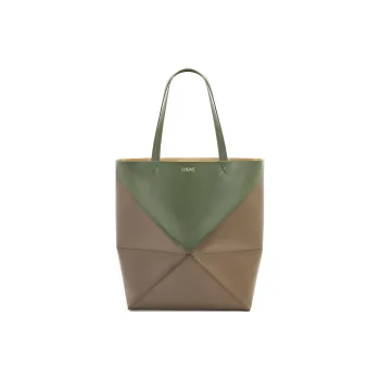 LOEWE Shiny Cow Leather One Shoulder Handbag Tubas Women's Brown Tea/Forest Green