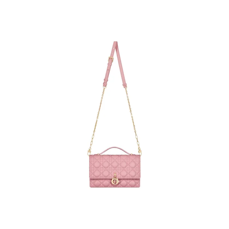 DIOR Wicker Pattern Sheepskin Shoulder Bag Crossbody Bag Handbag Regular Women's Pink-3