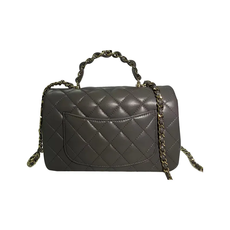 CHANEL Classic Flap CF Sheepskin Handbag, Shoulder Bag, Crossbody Bag Mini Women's Gray-2