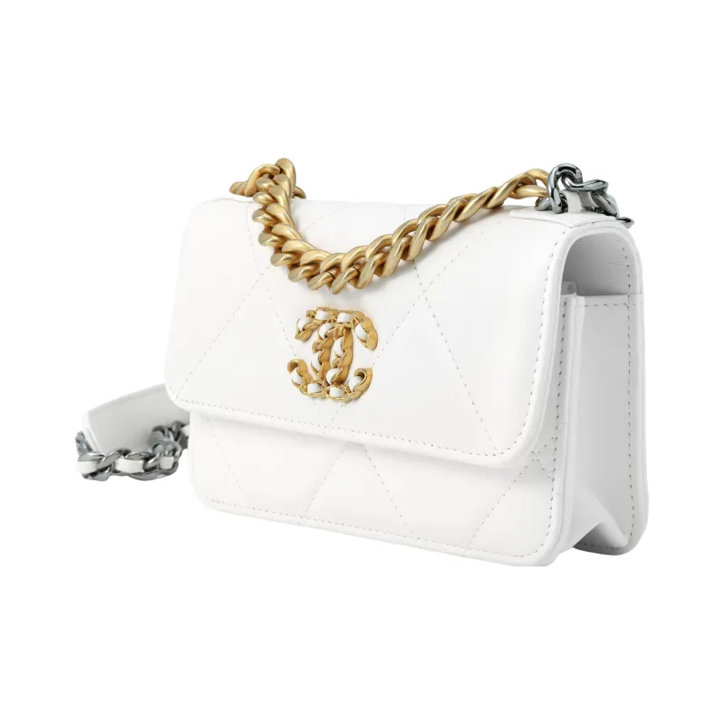 CHANEL 19Bag Shiny Lambskin Crossbody Bag, Shoulder Bag Women's White-1