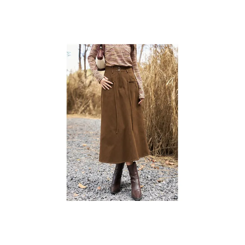 MISHOW Denim Long Skirts Women's Coffee-1