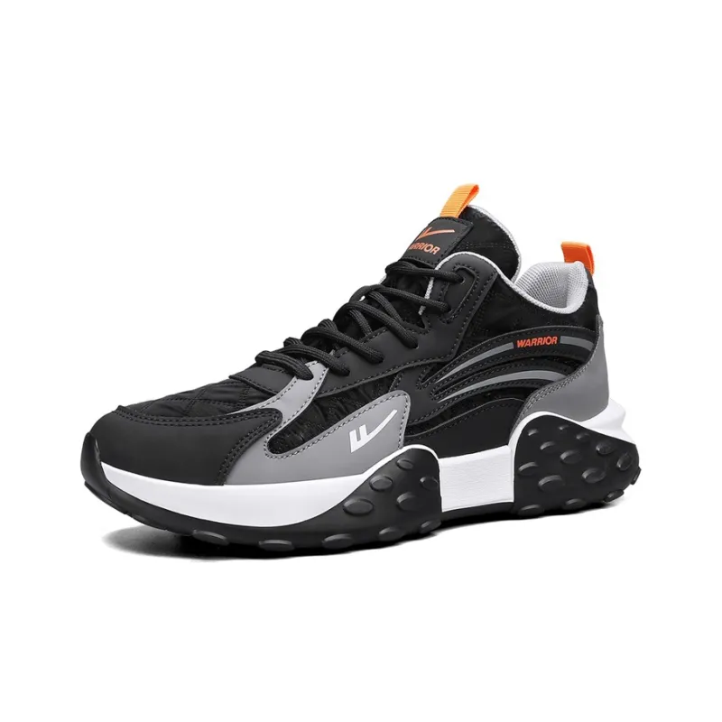 Warrior Cushioning, Slip Resistant, Abrasion Resistant, Height Increasing Low Top Chunky Sneakers Men's Black Gray-1