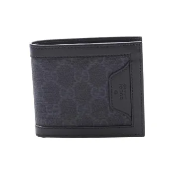 GUCCI Canvas With Leather Wallet Small Size Men's Black
