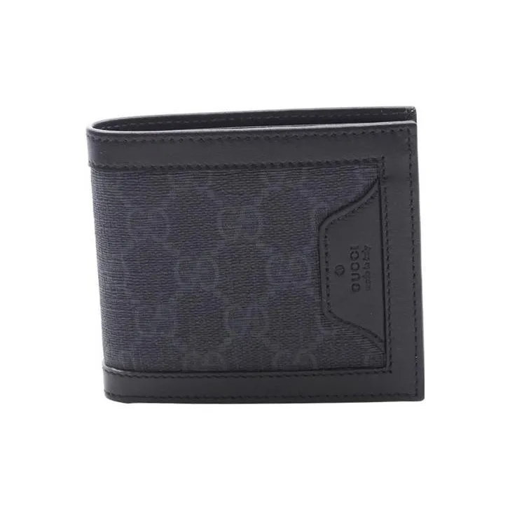 GUCCI Canvas With Leather Wallet Small Size Men's Black-0