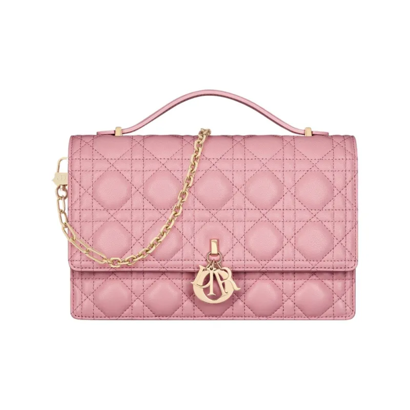 DIOR Wicker Pattern Sheepskin Shoulder Bag Crossbody Bag Handbag Regular Women's Pink-0