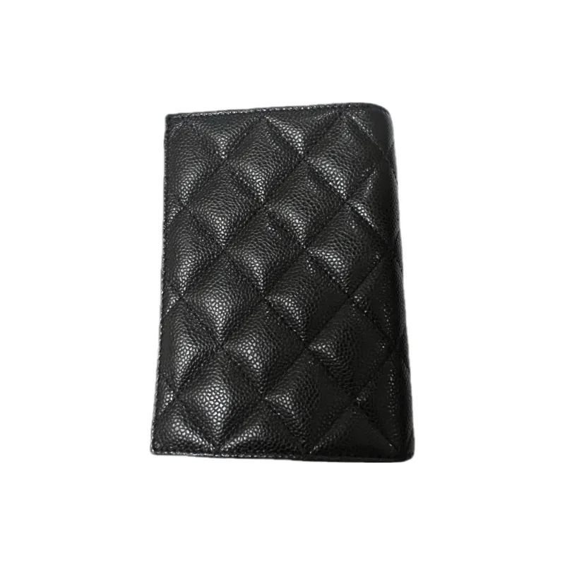 CHANEL Grain Litchi Grain Cow Leather Passport Card Holder Women's Black-1