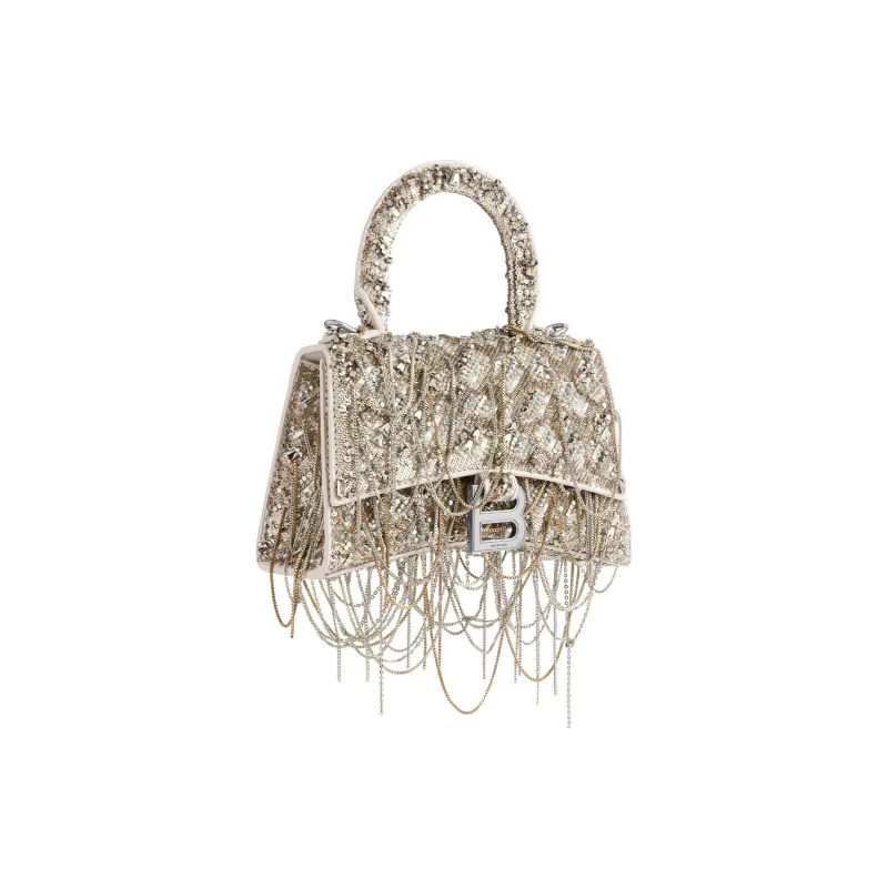 Balenciaga Hourglass Lambskin Shoulder Bag, Crossbody Bag, Handbag Extra Small Women's Light Beige-1