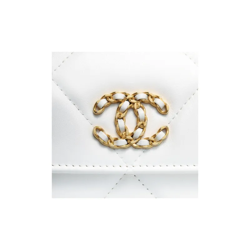 CHANEL 19Bag Shiny Lambskin Crossbody Bag, Shoulder Bag Women's White-4