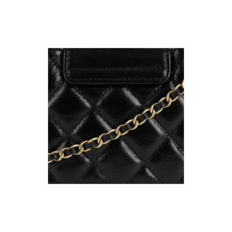 CHANEL Litchi Grain Cow Leather Clutch, One Shoulder Handbag Extra Mini Women's Black-4