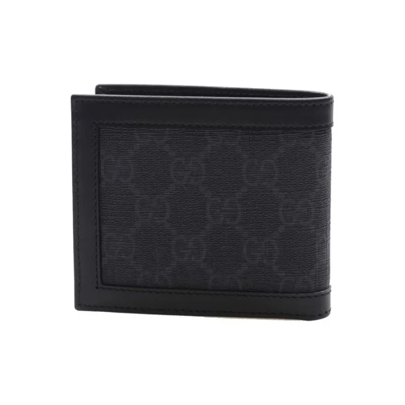 GUCCI Canvas With Leather Wallet Small Size Men's Black-2