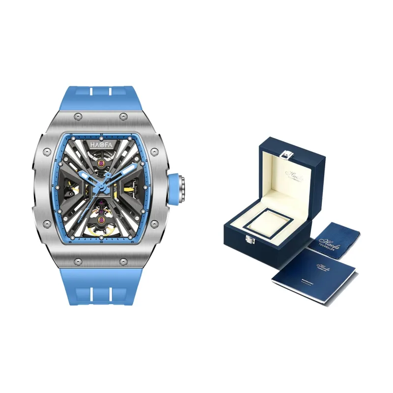 HaofaTourbillon Mechanical Movement Rubber Strap Watch Men's Watches Silver Dial-11