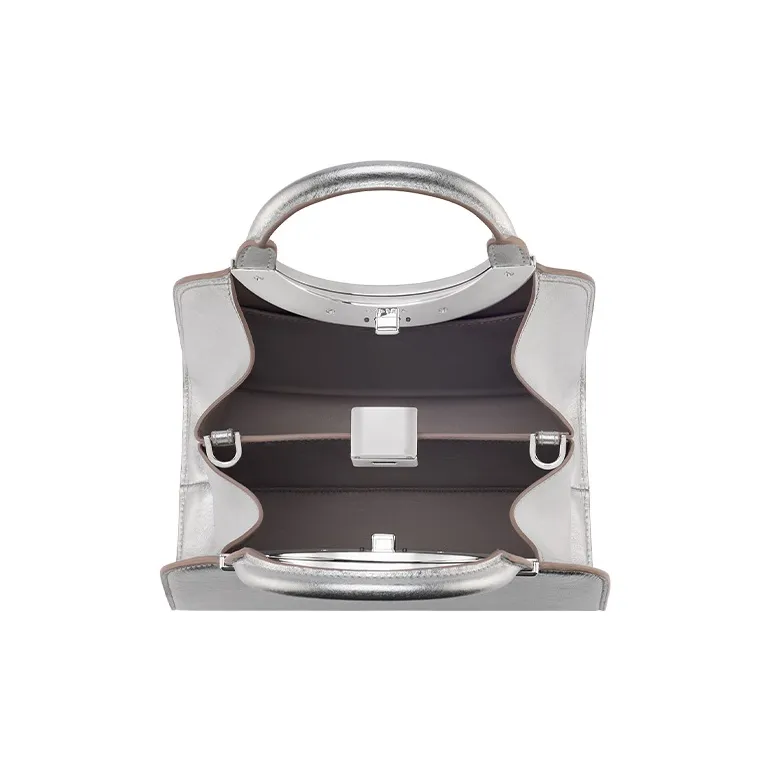 BVLGARI Calfskin Shoulder Bag Crossbody Bag Handbag Small Size Women's Silver-3