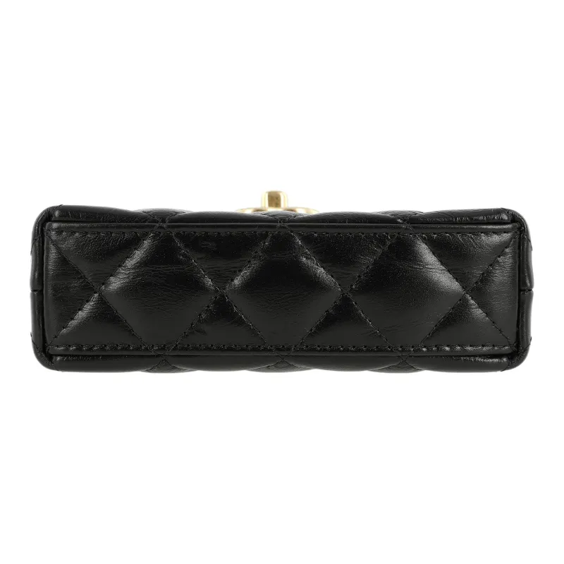 CHANEL Litchi Grain Cow Leather Clutch, One Shoulder Handbag Extra Mini Women's Black-3