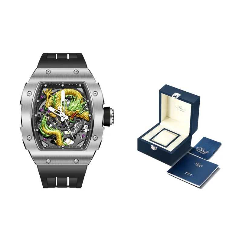 HaofaTourbillon Arknights Series Mechanical Movement Rubber Strap Watch Men's Watches Cut-Out Dial 1968A-4