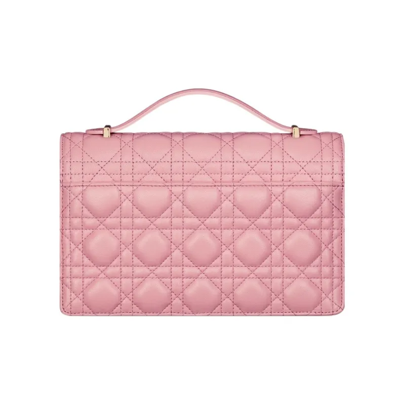 DIOR Wicker Pattern Sheepskin Shoulder Bag Crossbody Bag Handbag Regular Women's Pink-4