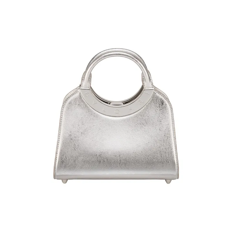 BVLGARI Calfskin Shoulder Bag Crossbody Bag Handbag Small Size Women's Silver-2