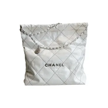 CHANEL 22Bag Smooth Finish Calfskin Tote Bag Shopping Bag Portable Crossbody Bag Shoulder Bag Large Size Women's White