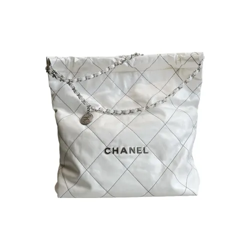 CHANEL 22Bag Smooth Finish Calfskin Tote Bag Shopping Bag Portable Crossbody Bag Shoulder Bag Large Size Women's White