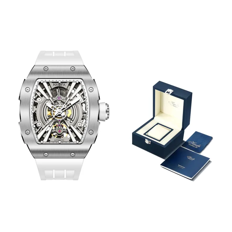 HaofaTourbillon Arknights Series Automatic Mechanical Movement Rubber Strap Watch Men's Watches Silver Dial-21