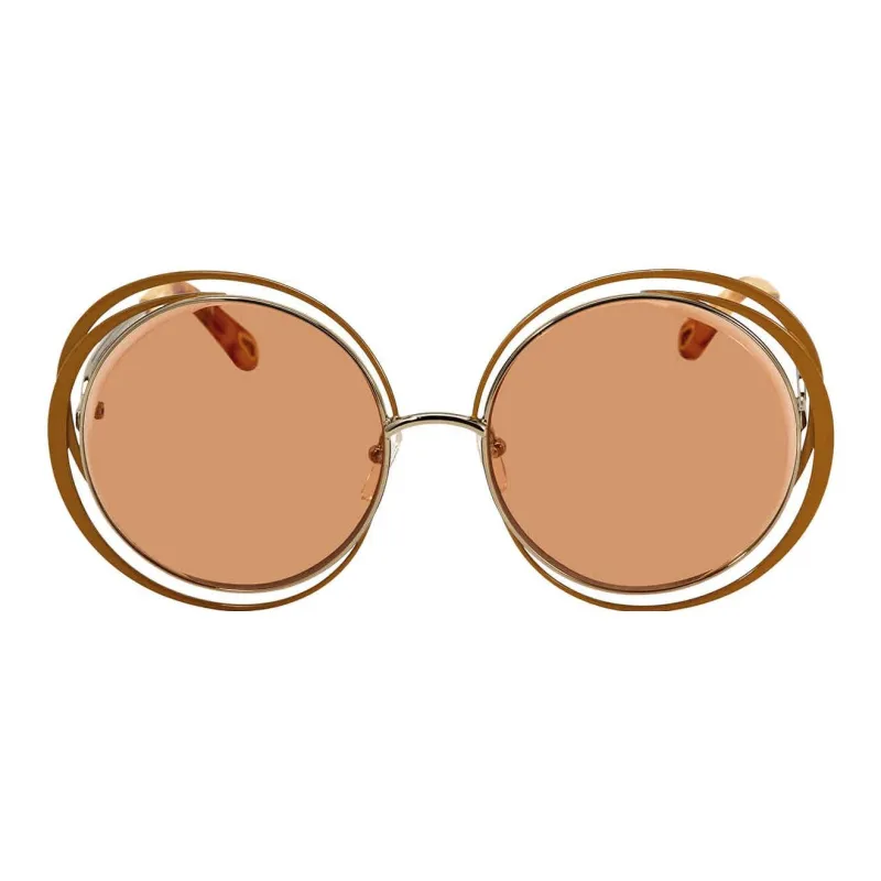 Chloe Metal Irregular Shape Sunglasses Unisex Brown-1