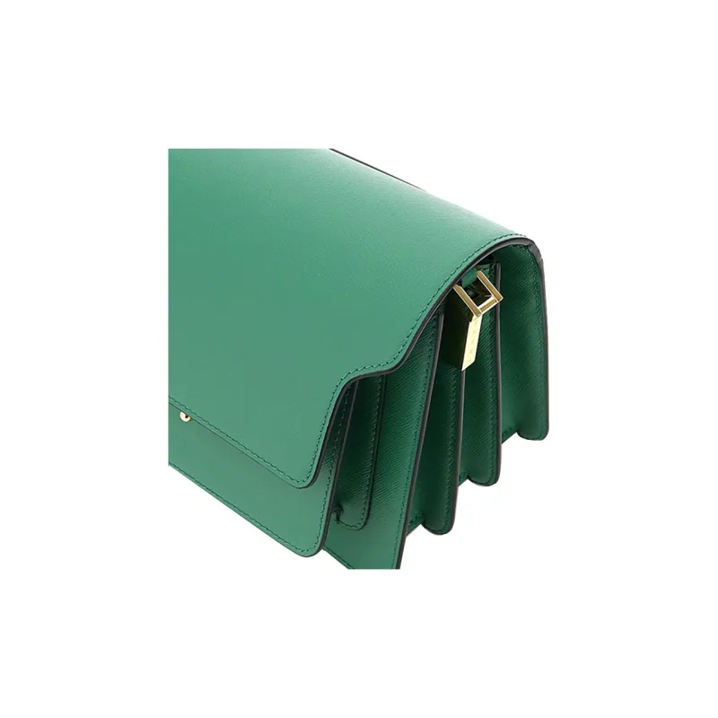 MARNI Trunk Leather Handbag, Shoulder Bag Medium Size Women's Green-4