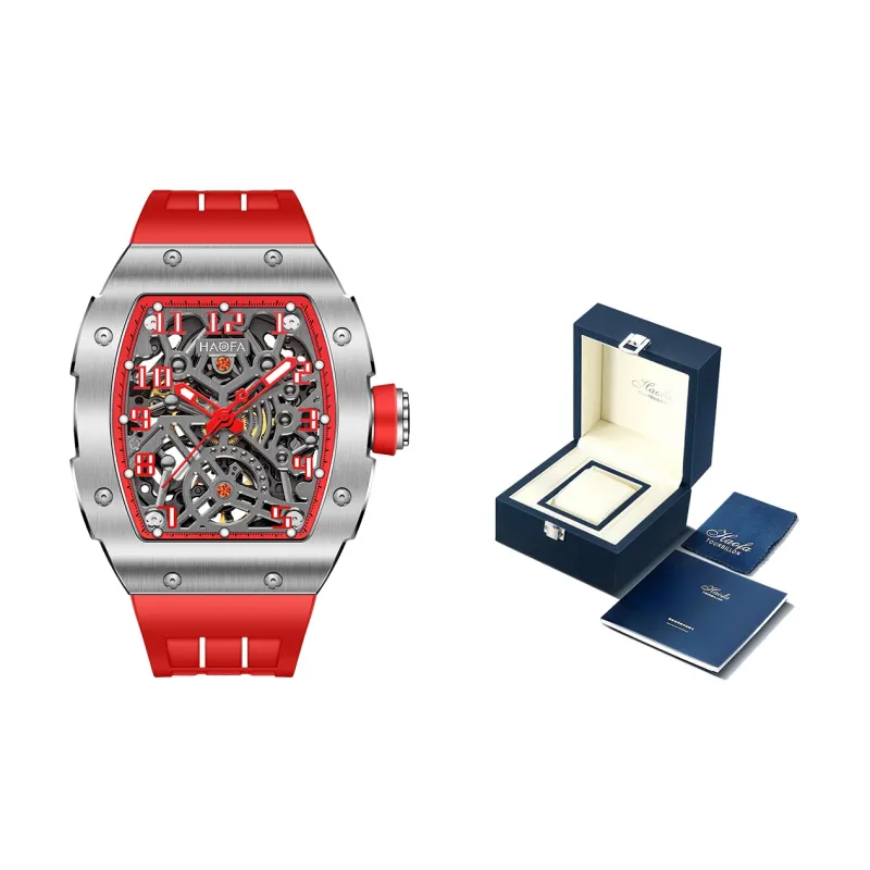 HaofaTourbillon Automatic Mechanical Movement Rubber Strap Watch Men's Watches Cut-Out Dial 1923A-A-10