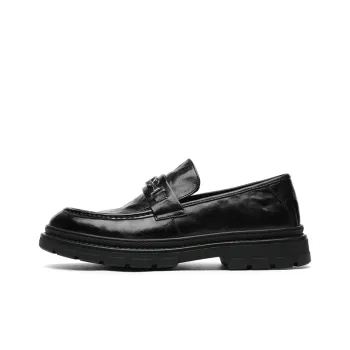 CROWN Delicate Decorative Buckle Loafers Low-Top Men's Black One Yard Larger