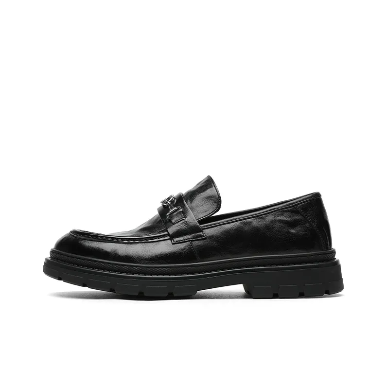CROWN Delicate Decorative Buckle Loafers Low Top Men's Black One Yard Larger-0