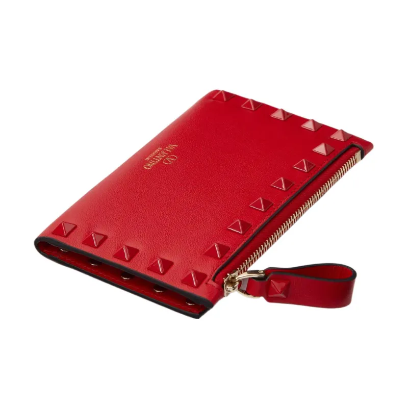 Valentino Calfskin Card Holder Women's Solid Red-2