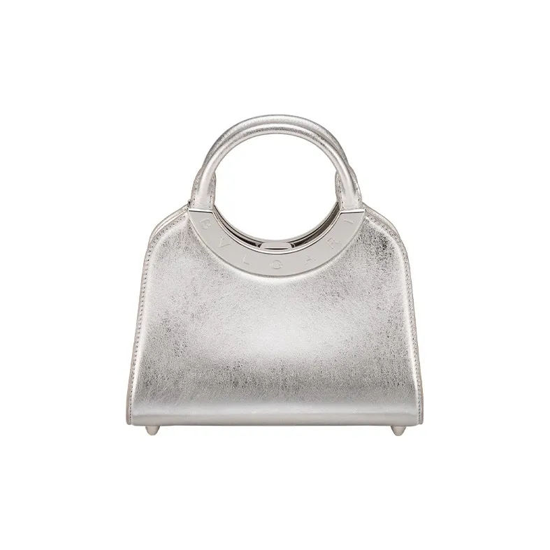 BVLGARI Calfskin Shoulder Bag Crossbody Bag Handbag Small Size Women's Silver-0