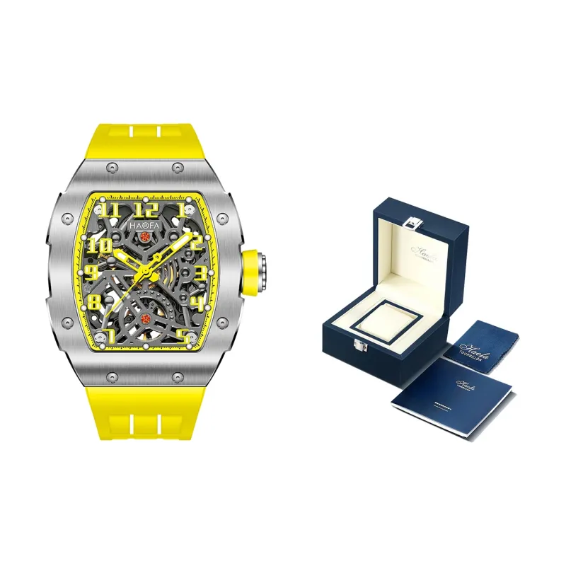 HaofaTourbillon Automatic Mechanical Movement Rubber Strap Watch Men's Watches Cut-Out Dial 1923A-A-14